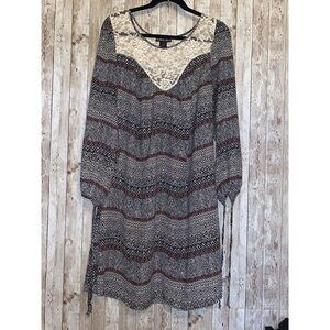 Women's Paper Doll Long Sleeve Semi Sheer Black & White Dress Size 1X
